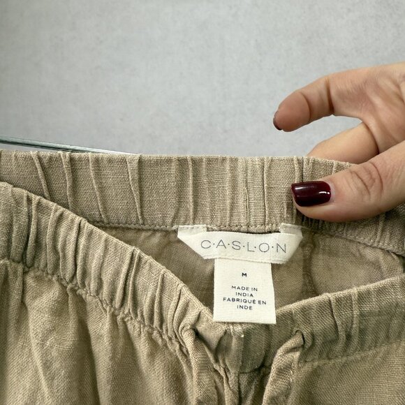 Caslon Pants Womens Medium Beige Linen Cargo Drawstring Wide Leg Pockets Relaxed - Picture 2 of 10